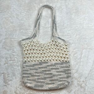 Bohemian Cream and Gray Crochet Tote Bag